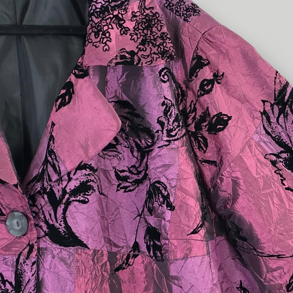 Susan Graver Jacket Womens 3X Purple Black Floral Crinkle Velvet Burnout Lined - Picture 2 of 7
